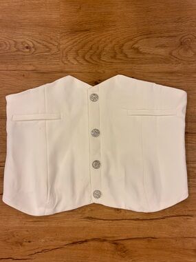 Women's Cream Double-Breasted Blazer with Decorative Buttons